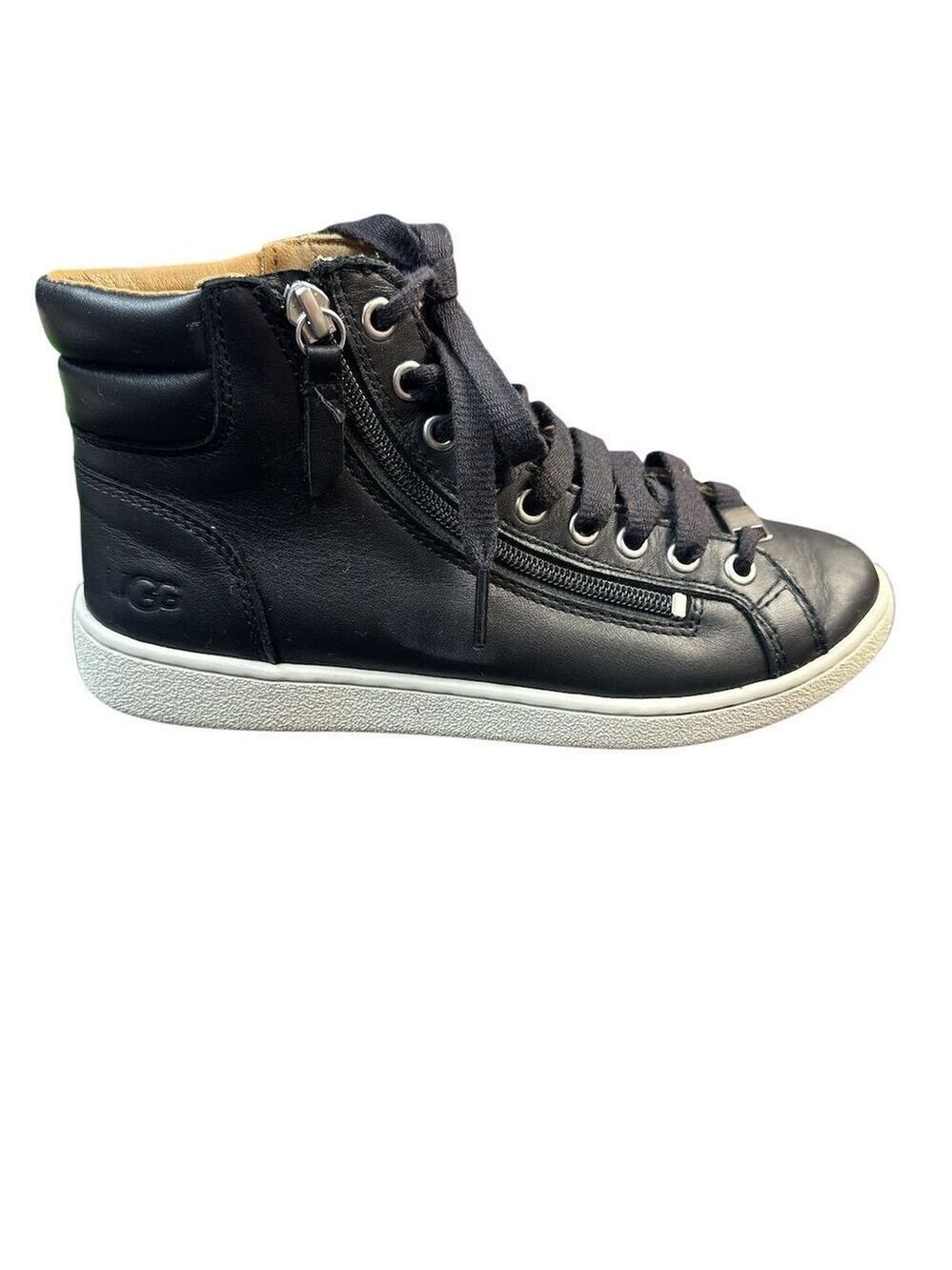 UGG Women's Olive High Top Black Leather Sneakers Casual Athletic Size 7
